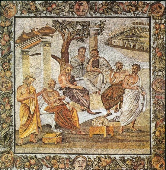 Platons Akademie, Mosaik aus der Villa von T. Siminius Stephanus in Pompeji (1. Jahrhundert n. Chr.)